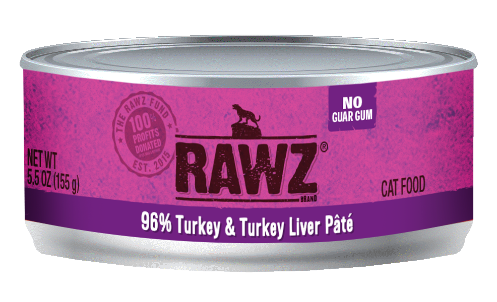RAWZ 96% Turkey and Turkey Liver Canned Cat Food 24-Pack 5.5oz - Click Image to Close