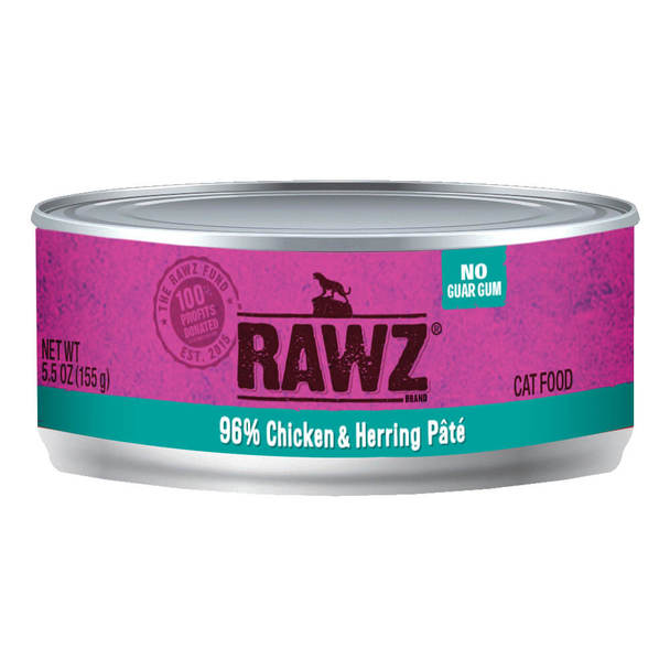 RAWZ 96% Chicken & Herring Pate Canned Cat Food 5.5 oz./24 - Click Image to Close