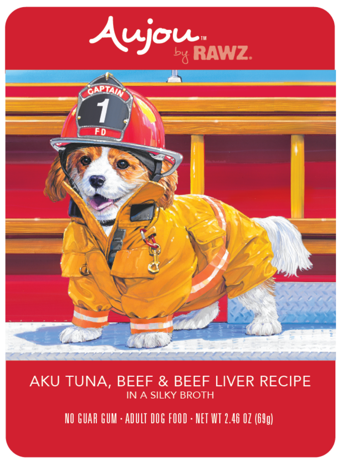 RAWZ Aujou Shreds Salmon, Beef & Aku Tuna Dog Pouch 2.46 oz. - Click Image to Close