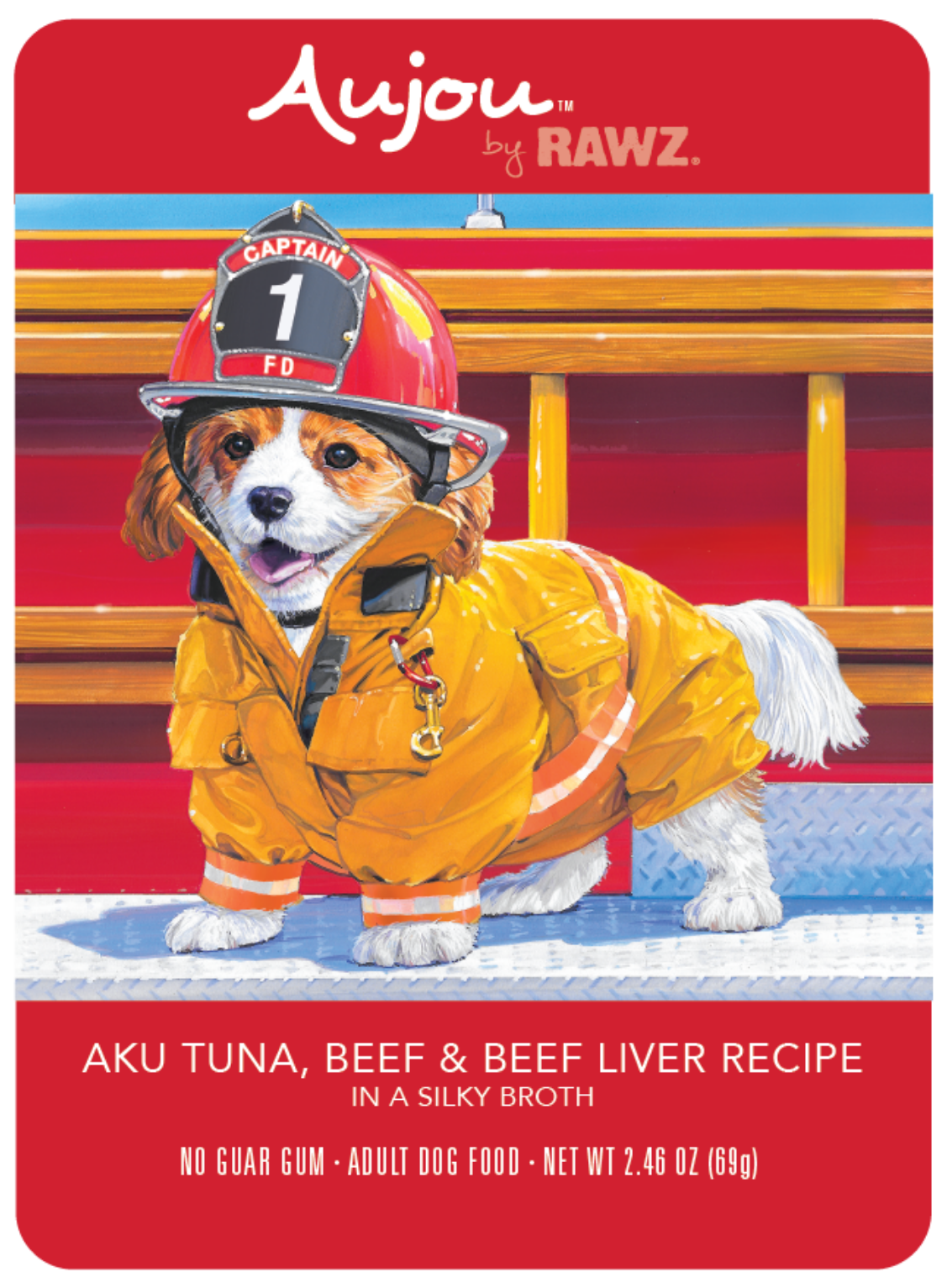 RAWZ Aujou Shreds Aku Tuna, Beef & Beef Liver Dog Pouch 2.46 oz. - Click Image to Close