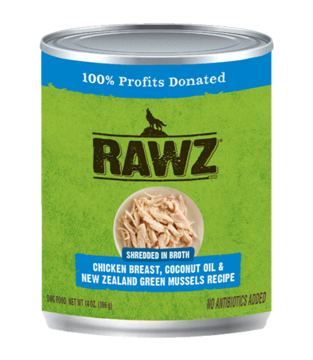 RAWZ Shredded Chicken Breast, Coconut Oil & NZGM Dog Can 14 oz.