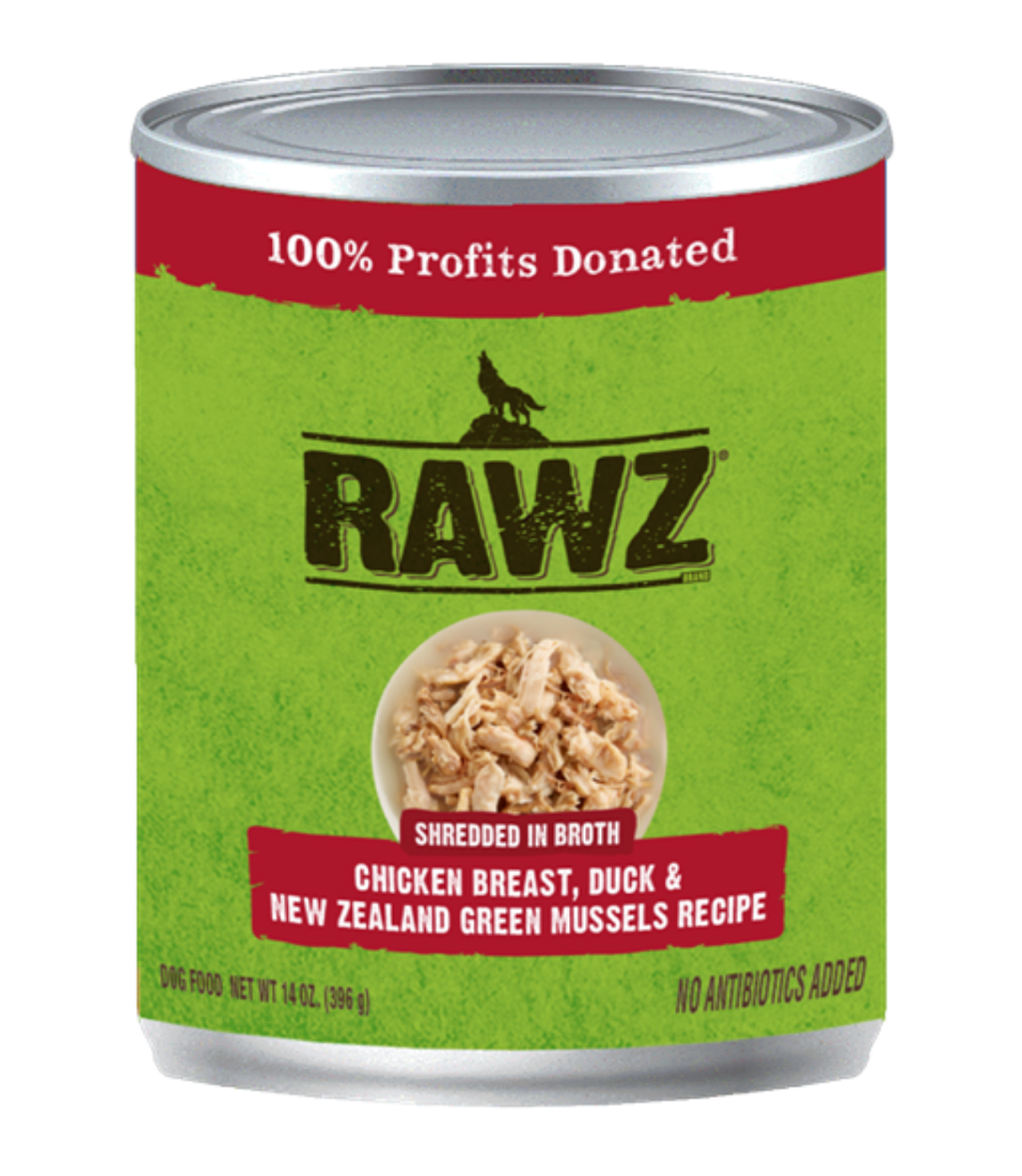 RAWZ Shredded Chicken Breast, Duck & NZGM Dog Can 14 oz.