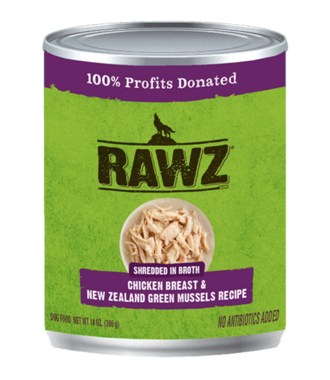 RAWZ Shredded Chicken Breast & NZGM Dog Can 14 oz.
