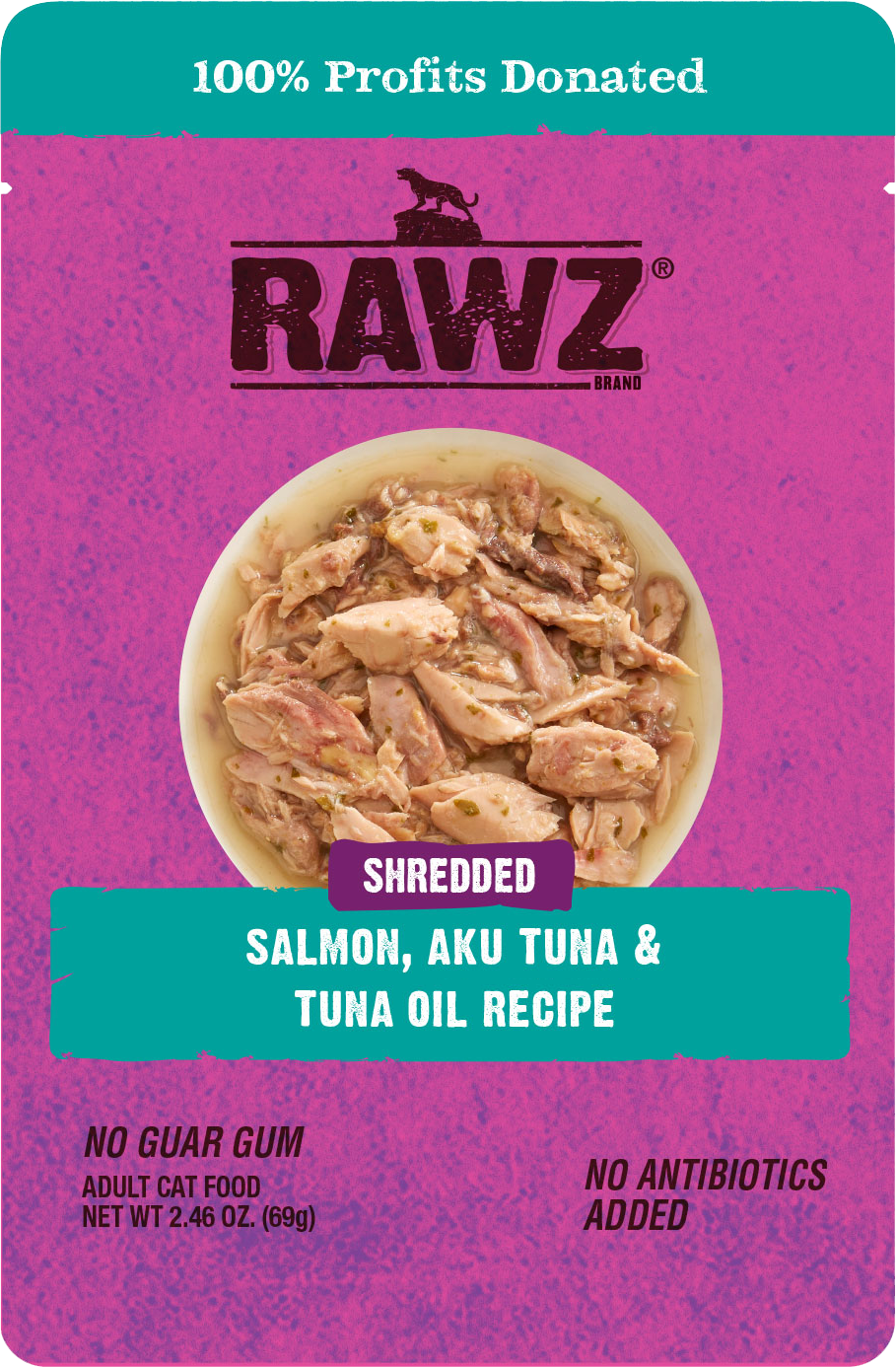 RAWZ Salmon, Aku Tuna & Tuna Oil Cat Food Pouch 2.46 oz 8-Pack