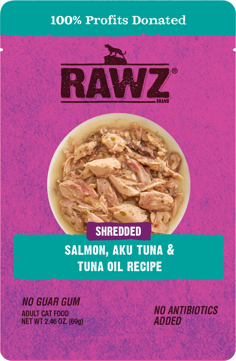 RAWZ Salmon, Aku Tuna & Tuna Oil Cat Food Pouch 2.46 oz 8-Pack - Click Image to Close