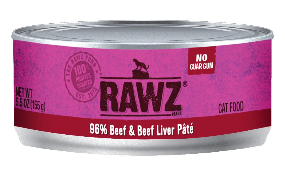 RAWZ 96% Beef & Beef Liver Pate Canned Cat Food 5.5 oz /24